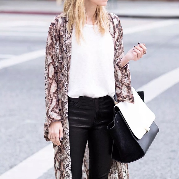 Zea Long Snakeskin Bell Sleeve Kimono Duster - Picture 4 of 5